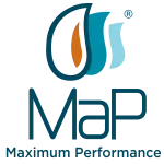 A logo of MaP with an abstract design above the text "Maximum Performance.