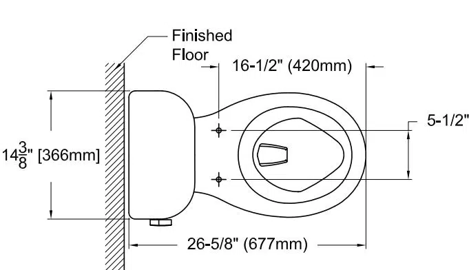 entrada toilet dimensions, top view