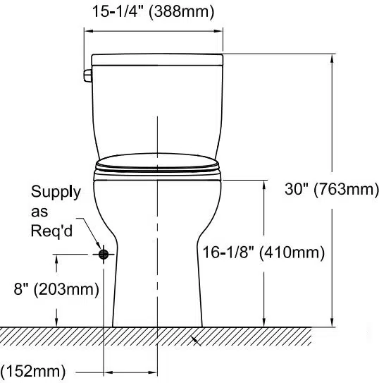 TOTO Entrada dimensions, front view