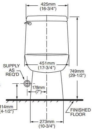 front view dimensions of the American Standard Champion 4